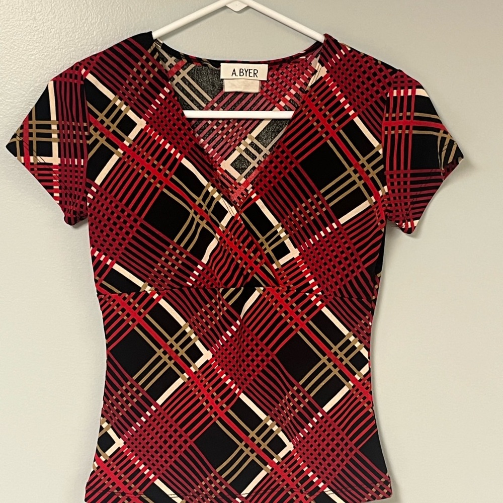 A. Byer Women's Red and Black Plaid Blouse